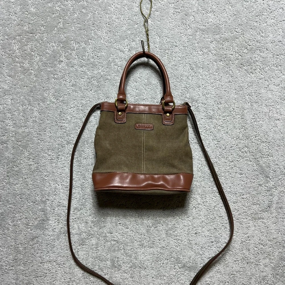 Rosetti Crossbody‎ Bag Canvas Brown Cotton Vinyl Trim Satchel Handbag Small